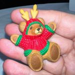 Hallmark  Vintage Christmas Teddy In Sweater‎ and Antlers  Brooch Photo 5