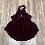 The Indigo child Pleasant Praise Burgundy Velvet Peplum Top sz Large Red Photo 3