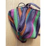 MYWALIT Crossbody Drawstring Stripe Purple Orange Green Leather Suede Purse Bag Photo 9