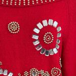 Vintage Red Beaded Sweater Ramie Cotton Holiday Glam Statement Knit medium Photo 2