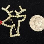 Vintage Rudolf Reindeer Rhinestone Brooch Pin Red Photo 2