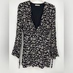 The East Order mini floral dress, long sleeve w/ruffle, plunge neckline, Size L Black Size L Photo 2