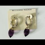 Etienne Aigner Purple Faceted Gemstones Silver Tone Bracelet Dangle Earrings Photo 1