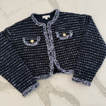 J.Crew  Cropped Lady Jacket Marled Yarn Women’s XS Blue Hook & Eye Closure Knit Photo 0