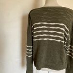 CAbi Olive and White Striped Crew Neck Sweater Photo 3