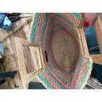 Antik Kraft  Women's Pink & Blue Wooden Jute Satchel Beach Tote Bag Photo 3