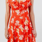 Floral Ruffle Handkerchief Hem Chiffon Maxi Dress Red Photo 0