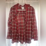 AMERICAN EAGLE Coral Plaid Hooded Flannel Long Sleeve Top Cozy Fall Size XXL Photo 1
