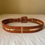 Vintage Brown Leather Belt Contrast Stitching Wood Bead Detail Boho Western 30 Photo 2