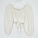 Surf Gypsy  Metallic Stripe Off the Shoulder Tie Back Top M White Photo 0