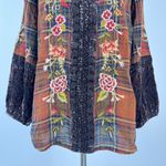 Johnny Was NWOT  Silk Velvet Cotton Plaid Embroidered Floral Shirt Blouse S Photo 3