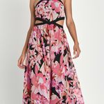 Lulus Pink Floral Cutout Halter Midi Dress Photo 0