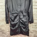 Retrofete Black Shirt Dress Satin Size Small Ruched Skirt Long Sleeve NWT Photo 2