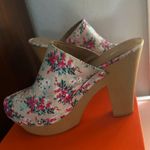 Report Pink and Cream Floral Mules with Wooden Heel size 10 Photo 2
