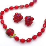 Monet Vintage 1960s Hong Kong Iridescent Red Acrylic Bead Necklace & Clip-On Earrings Photo 7