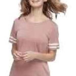 C Short‎ Sleeve Crew Neck Striped Trim Rose Pink T Photo 0