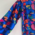 Vintage funky Clowncore button collar long sleeve abstract top size S Blue Photo 5