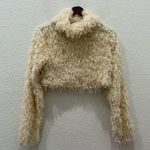 Akira Beige Shaggy Fringe Lace Ribbon Mock
Neck Long Sleeve Crop Top Size L Photo 0