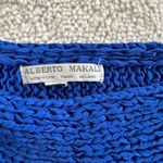 Alberto Makali Bright Royal Blue Fringe Open Knit Dolman Sleeve Boho Sweater Photo 4