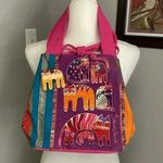 Laurel Burch Colorful Cat Purse Tote Bag Pink Feline Cat Lover Artsy Funky Blue Photo 0