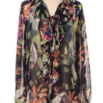 CAbi Floral Sheer Kimono Tie Blouse Style 146 Black Multicolor Medium Li… Photo 0