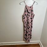 Loft Sleeveless Midi Dress Pink Black Feather Print L Photo 2