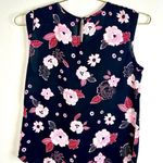 Candie's Candie’s Sleeveless Floral Blouse XS Black Pink Lace Trim Button High-Low Hem Photo 8