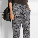 Theory  Mitrana Georgette Wide Leg Pant ~ 100% Silk Navy Blue Paisley Print Large Photo 0