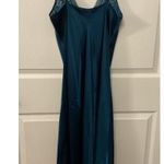 Victoria's Secret Vintage Victoria’s Secret Gold Label Satin Lace Teal Slip Side Slit Gown, M Photo 5