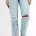American Eagle  High Rise 90s Boyfriend Distressed Jeans Plaid Patches - 2 Short Photo 0