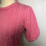 ZARA  cable knit pink short sleeve sweater pearls detail size Small Photo 6
