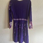 Sahalie Medium Purple Embroidered Sweater Pleated Hippie Boho Cotton Knit Dress Photo 10