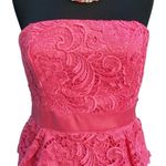 Cache  Coral Peplum Lace Strapless Dress Lined Built in Bra Stretch New NWT $228 Photo 3
