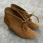 Merona 💜  Genuine Leather Suede Wedge Heeled Lace Up Booties Photo 0