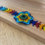 Huichol Beaded flower Bracelet Blue Photo 2