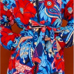 Farm Rio Womens Colorful Graphic Floral Reversible Puffer Jacket Size XS Belted Photo 1