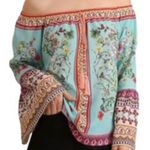 Umgee  Floral Off-Shoulder Blouse - Teal and Pink Photo 0