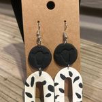 Handmade Black Cow Print Cow Clay Dangle Earrings Photo 0