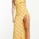 ASOS Thin Straps High Thigh Slit Cowl Neck Pale Yellow Textured Circle Dress Photo 1