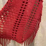Tickled Pink Maroon Red Boho Fringe Knit Infinity Loop Scarf Photo 1