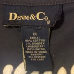 Denim&Co Jacket 1X Dark Blue Blazer with White Embroidered Floral Accents Photo 1