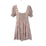 MINE Floral Smocked Square Neck Puff Sleeve Tiered Mini Dress Milkmaid Size S White Photo 1