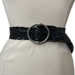 Calvin Klein Jeans Black Woven Leather Belt with Silver Ring Photo 0