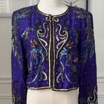 Vintage 80s Hudson’s Silk Purple Gold Bling Cropped Bolero Jacket S M Size M Photo 0