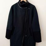 Madewell  | Green Black City Grid Cocoon Coat Faux Leather Trim Wool Zip | 12 Photo 1