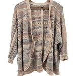 Chico's Open Front Cardigan Sweater 3 XL Beige Multi Color Striped Knit Metallic Photo 0