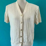 St. John Collection  Basics Vintage Cream Short Sleeve Knit V-Neck Cardigan S Photo 0
