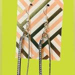 Rhinestone Safety Pin Dangle Earrings Silver Tone New Photo 1