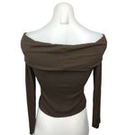 Princess Polly  Parveen Brown Ribbed Off Shoulder Long Sleeve Crop Top Blouse 4 Photo 5