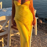 ZARA  golden Yellow Maxi satin corset bodycon formal Dress evening party wedding Photo 0
